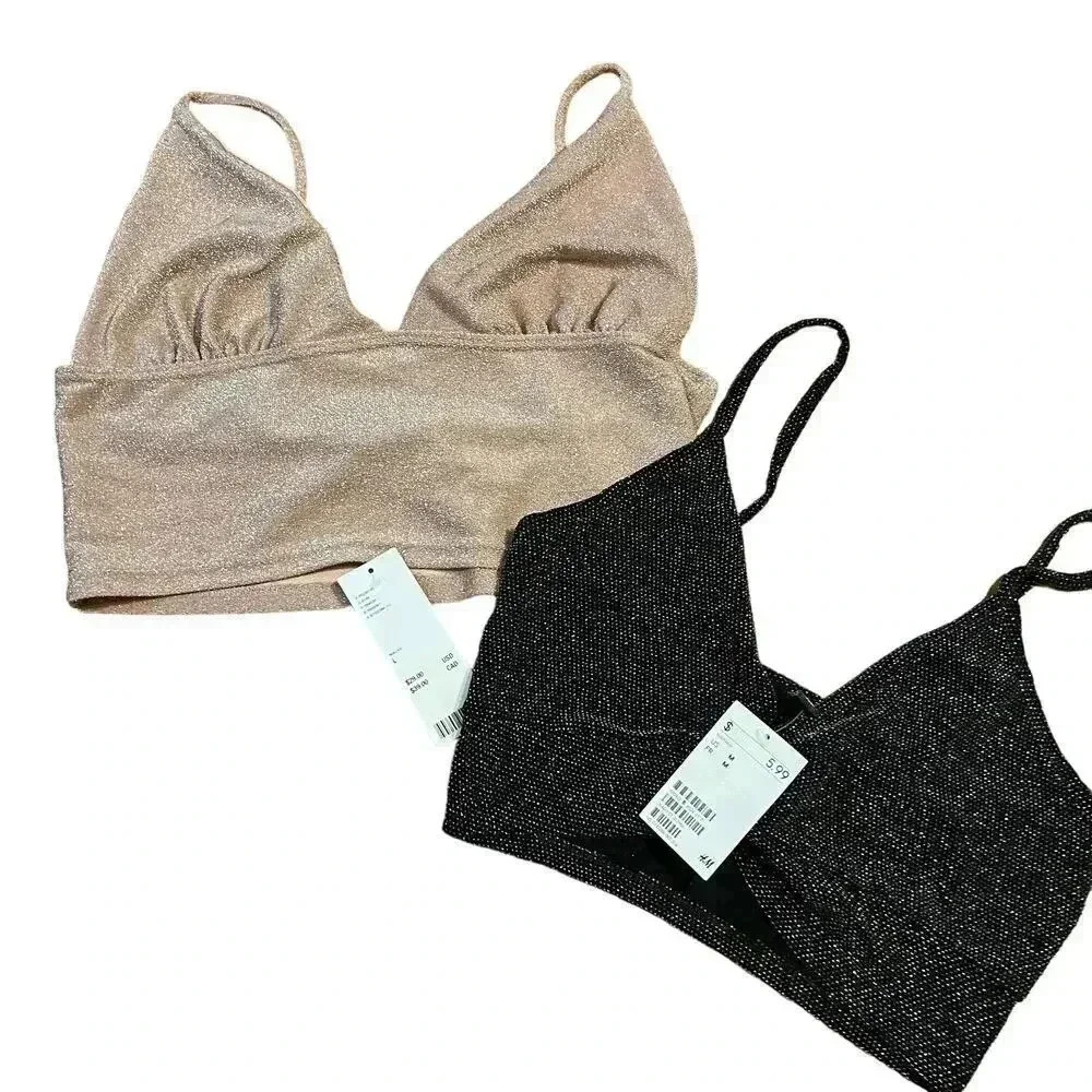 NWT Lot of 2 Bralettes Size Med / Large Muave Black Shimmer VNeck Stretch Party